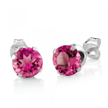GemStoneKing 2.25 Ct Round Mystic Pink Topaz Pendant and Earrings Set 18 Chain Solid 925 Sterling Silver Jewelry Set For Women