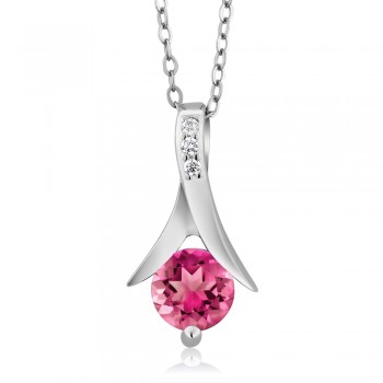 GemStoneKing 2.25 Ct Round Mystic Pink Topaz Pendant and Earrings Set 18 Chain Solid 925 Sterling Silver Jewelry Set For Women