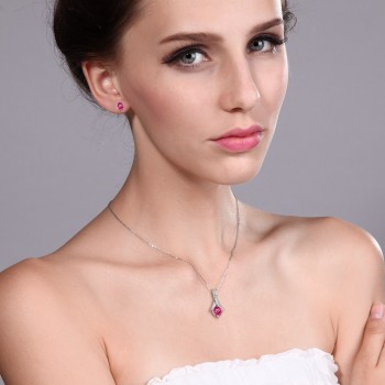 GemStoneKing 2.25 Ct Round Mystic Pink Topaz Pendant and Earrings Set 18 Chain Solid 925 Sterling Silver Jewelry Set For Women