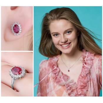 JewelryPalace Princess Diana Jewelry Engagement Wedding Pigeon Created Ruby Jewelry 925 Sterling Silver Ring Pendant Earring