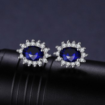 Diana William Engagement Wedding Created Sapphire Jewelry Set 925 Sterling Silver Ring Pendant Stud Earring 45cm Box chain