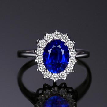 Diana William Engagement Wedding Created Sapphire Jewelry Set 925 Sterling Silver Ring Pendant Stud Earring 45cm Box chain