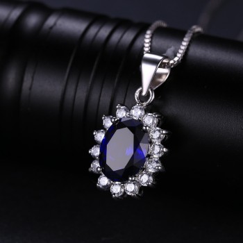 Diana William Engagement Wedding Created Sapphire Jewelry Set 925 Sterling Silver Ring Pendant Stud Earring 45cm Box chain