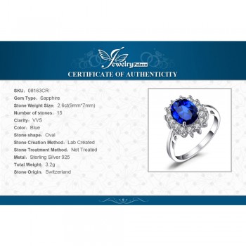 Diana William Engagement Wedding Created Sapphire Jewelry Set 925 Sterling Silver Ring Pendant Stud Earring 45cm Box chain