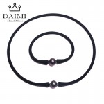DAIMI Black Silicone Hologram Necklace Bracelet Set 11mm Black Freshwater Pearl Set  Waterproof Jewelry Sets  Casual/Sporty
