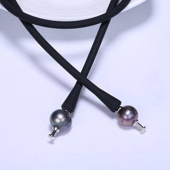 DAIMI Black Silicone Hologram Necklace Bracelet Set 11mm Black Freshwater Pearl Set  Waterproof Jewelry Sets  Casual/Sporty