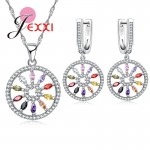 JEMMIN Female Jewelry Sets AAA CZ Elegant 925 Sterling Silver Round Earrings + Necklace for Women Engagement Wedding