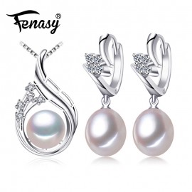 FENASY 925 Sterling Silver earrings with stones,natural Pearl jewelry sets for women,bohemian ethnic earrings Pendant necklace
