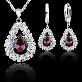 Jemmin New Women 925 Sterling Silver Bridal Wedding Jewelry Sets Fine Water Drop Pendants Necklaces Earring Set Accessory