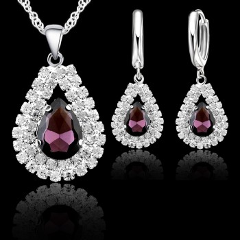 Jemmin New Women 925 Sterling Silver Bridal Wedding Jewelry Sets Fine Water Drop Pendants Necklaces Earring Set Accessory
