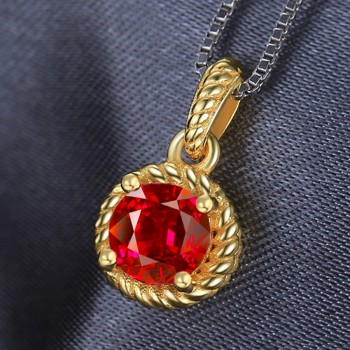 JewelryPalace New Created Ruby Solitaire Ring Stud Earrings Pendant Necklace Jewelry Sets 925 Sterling Silver Gold Plated