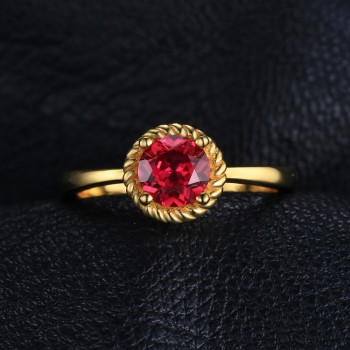 JewelryPalace New Created Ruby Solitaire Ring Stud Earrings Pendant Necklace Jewelry Sets 925 Sterling Silver Gold Plated