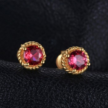 JewelryPalace New Created Ruby Solitaire Ring Stud Earrings Pendant Necklace Jewelry Sets 925 Sterling Silver Gold Plated