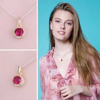 JewelryPalace New Created Ruby Solitaire Ring Stud Earrings Pendant Necklace Jewelry Sets 925 Sterling Silver Gold Plated