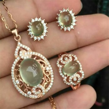 Natural grape Stud Earrings Ring Necklace Set Set Jewelry 925 Sterling Silver Inlay