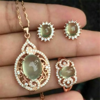 Natural grape Stud Earrings Ring Necklace Set Set Jewelry 925 Sterling Silver Inlay