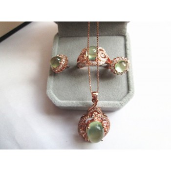 Natural grape Stud Earrings Ring Necklace Set Set Jewelry 925 Sterling Silver Inlay
