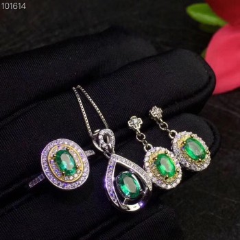Natural and Real Emerald jewelry set Natural Real Emerald 925 sterling silver 1pc pendant,1pc ring ,2pcs Earring