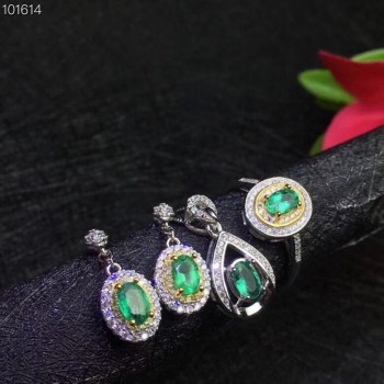 Natural and Real Emerald jewelry set Natural Real Emerald 925 sterling silver 1pc pendant,1pc ring ,2pcs Earring