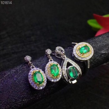 Natural and Real Emerald jewelry set Natural Real Emerald 925 sterling silver 1pc pendant,1pc ring ,2pcs Earring