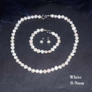 [NYMPH]  Genuine Baroque Pearl jewery sets  natural freshwater pearl necklace bracelet earrings 8-9mm fine jewelry [t1010]