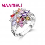 YAAMELI Summer Flowers Finger Rings for Women Gifts 925 Sterling Silver Rainbow Colored Cubic Zircon Stone Sparkling Jewelry