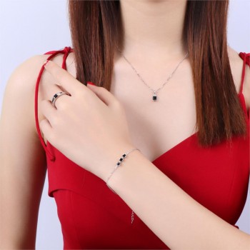 MoBuy 3PCS Simple Style Jewelry Sets Natural Gemstone Black Chalcedony 925 Sterling Silver Fine Jewelry For Women V008BENH