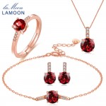 LAMOON Trendy 2ct Natural Red Garnet 925 Sterling Silver Jewelry Sets S925 Earrings+Rings+Bracelets+Necklaces for Women V014-1