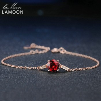 LAMOON Trendy 2ct Natural Red Garnet 925 Sterling Silver Jewelry Sets S925 Earrings+Rings+Bracelets+Necklaces for Women V014-1