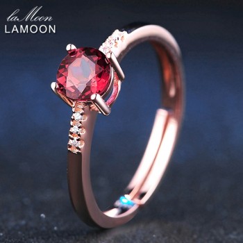 LAMOON Trendy 2ct Natural Red Garnet 925 Sterling Silver Jewelry Sets S925 Earrings+Rings+Bracelets+Necklaces for Women V014-1