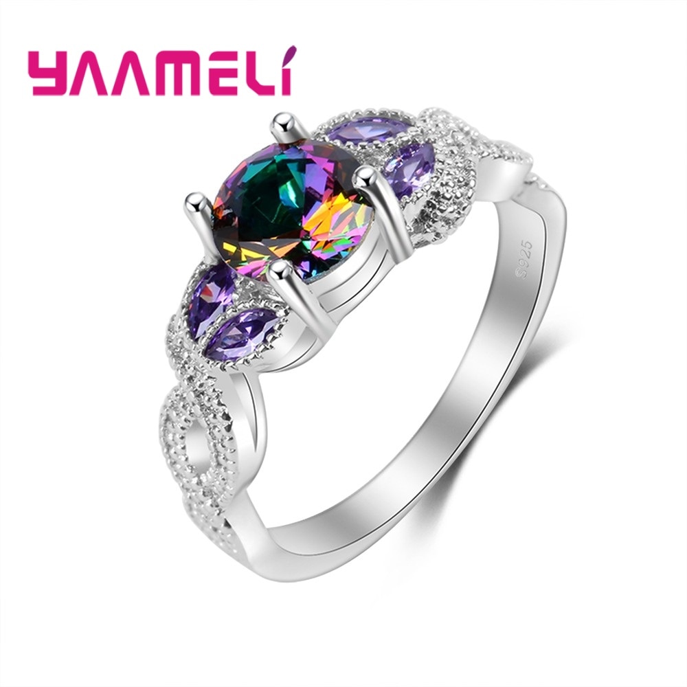 YAAMELI 925 Sterling Silver Jewelry Anillos Mujer Attractive CZ Stone Ring For Women Wedding Gifts Multicolor Changes with light