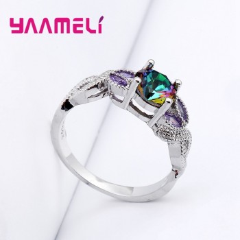 YAAMELI 925 Sterling Silver Jewelry Anillos Mujer Attractive CZ Stone Ring For Women Wedding Gifts Multicolor Changes with light