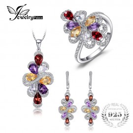JewelryPalace luxury 10ct Pear Amethyst Garnet Citrine Pendant Necklace Drop Earrings Ring 925 Sterling Silver Fine Jewelry Sets