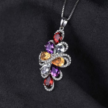 JewelryPalace luxury 10ct Pear Amethyst Garnet Citrine Pendant Necklace Drop Earrings Ring 925 Sterling Silver Fine Jewelry Sets