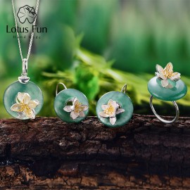 Lotus Fun Real 925 Sterling Silver Handmade Fine Jewelry Lotus Whispers Jewelry Set With Ring Pendant Necklace Drop Earring