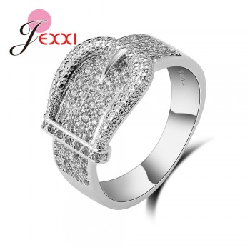YAAMELI Latest 925 Sterling Silver Rings AAA Cubic Zircon CZ Stone Belt Buckle Design Lovely Womens Big Party Accessories