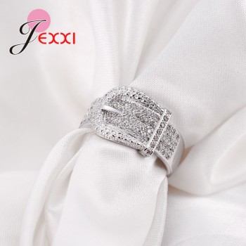 YAAMELI Latest 925 Sterling Silver Rings AAA Cubic Zircon CZ Stone Belt Buckle Design Lovely Womens Big Party Accessories