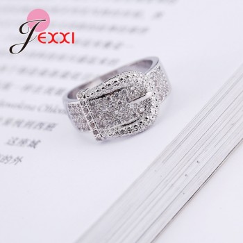 YAAMELI Latest 925 Sterling Silver Rings AAA Cubic Zircon CZ Stone Belt Buckle Design Lovely Womens Big Party Accessories