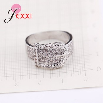 YAAMELI Latest 925 Sterling Silver Rings AAA Cubic Zircon CZ Stone Belt Buckle Design Lovely Womens Big Party Accessories
