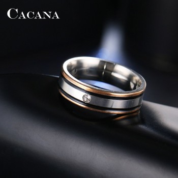 CACANA  Stainless Steel Rings For Women Elegant Double Black Border With A CZ  Fashion Jewelry Wholesale NO.R136