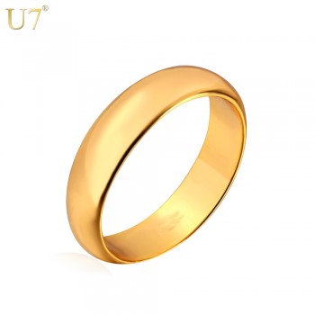 U7 Simple Style Wedding Bands Rings Gold/Silver/Black Color 5MM Wide Couple Lovers Ring for Men/Women Anniversary Gift R371