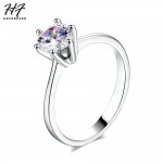Sliver Color Classic Simple Design 6 Prong Sparkling Solitaire 1ct Zirconia  forever Wedding Ring bijoux R013