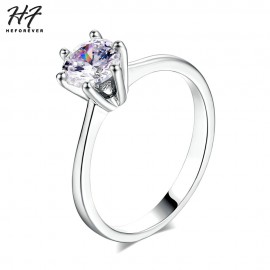Sliver Color Classic Simple Design 6 Prong Sparkling Solitaire 1ct Zirconia  forever Wedding Ring bijoux R013
