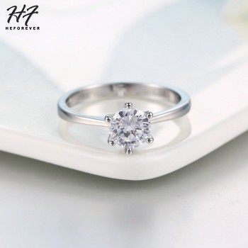 Sliver Color Classic Simple Design 6 Prong Sparkling Solitaire 1ct Zirconia  forever Wedding Ring bijoux R013