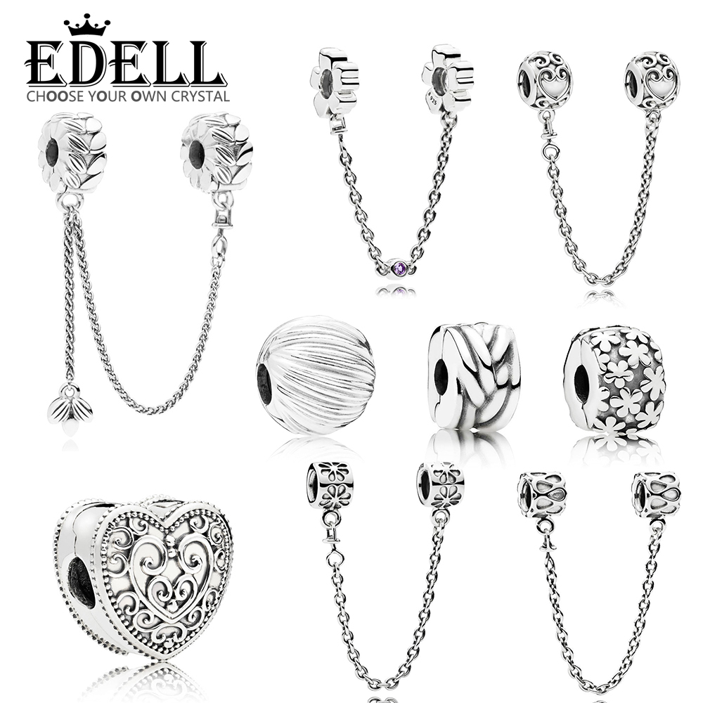 EDELL 100% 925 Sterling Silver Field Harvest Seeds Daisy Flower Safety Buckle Magic Forest Raindrops GRAINS ENERGY Safety Chain