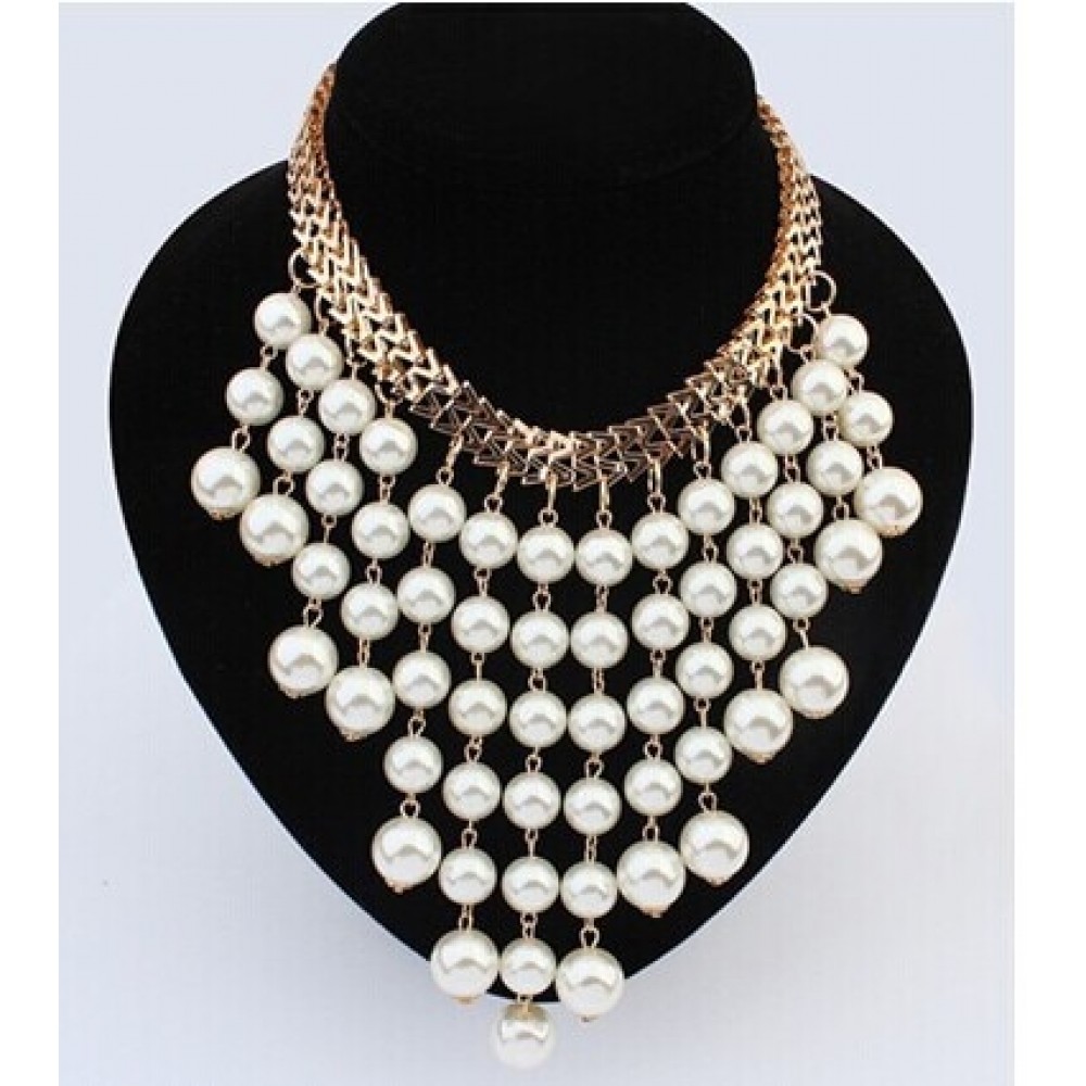 Hesiod Ruili fashion jewelry Simulated pearl necklace big exaggeration multilayer tassel pearl necklace