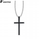 Fostfo New Black Cross Necklaces amp; Pendants For Mens Stainless Steel Silver Color Chain Male Necklace Christian Jewelry