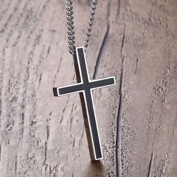 Fostfo New Black Cross Necklaces amp; Pendants For Mens Stainless Steel Silver Color Chain Male Necklace Christian Jewelry