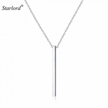 Vertical Bar Necklace 925 Sterling Silver Geometric Jewelry Simple Cube Bar Pendant Necklace Gift For Her P13110