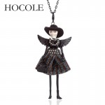 HOCOLE 2018 New Skull Head Wing Doll Pendant Necklace Black Long Sweater Chain French Doll Necklace For Women Halloween Jewelry